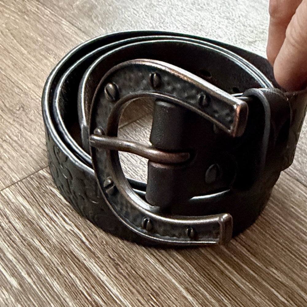 Ariat Leather Belt Fleur de Lis Horseshoe‎ Brown Buckle Western size large - Picture 3 of 6